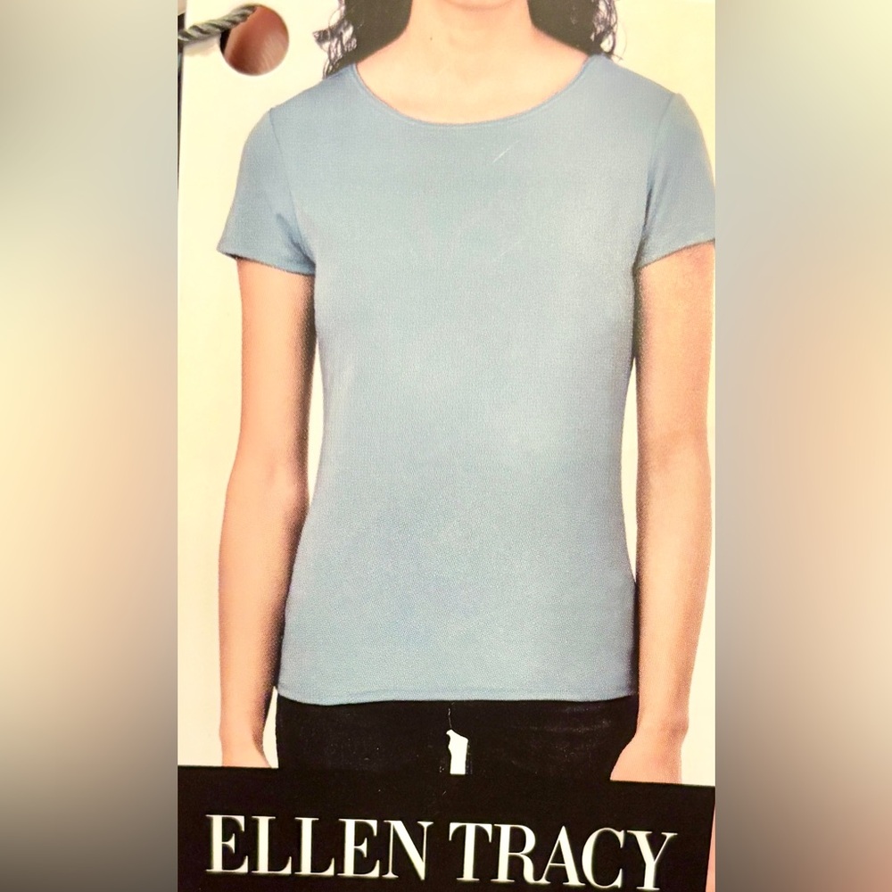 Ellen Tracy Light Blue Short-Sleeve Crewneck Tee